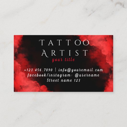 Carte De Visite Tatouages Simple Noir & Blanc Élégant (Dos)