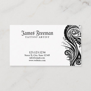 Carte De Visite Tatoueur de tatouage tribal noir et blanc foncé