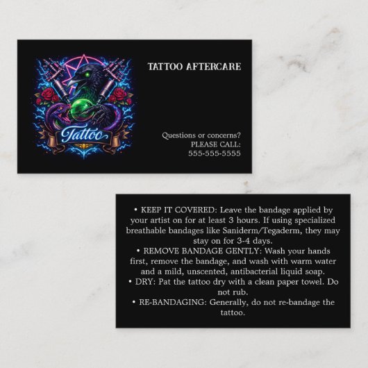 Carte De Visite Tattoo Aftercare Instructions (Devant / Derrière)