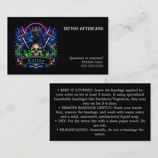Carte De Visite Tattoo Aftercare Instructions (Devant / Derrière)