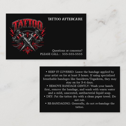 Carte De Visite Tattoo Aftercare Instructions (Devant / Derrière)