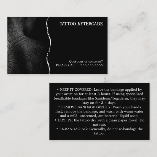 Carte De Visite Tattoo Aftercare Instructions (Devant / Derrière)