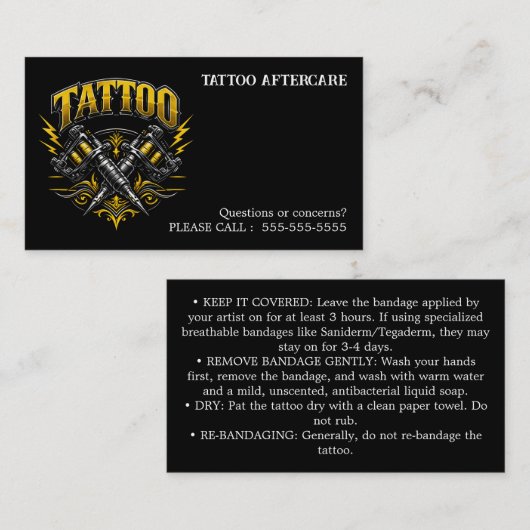 Carte De Visite Tattoo Aftercare Instructions (Devant / Derrière)
