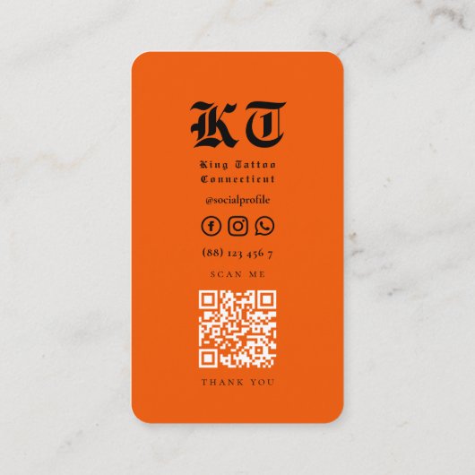 Carte De Visite Tattoo Artist Orange Tattooist Minimal  (Dos)