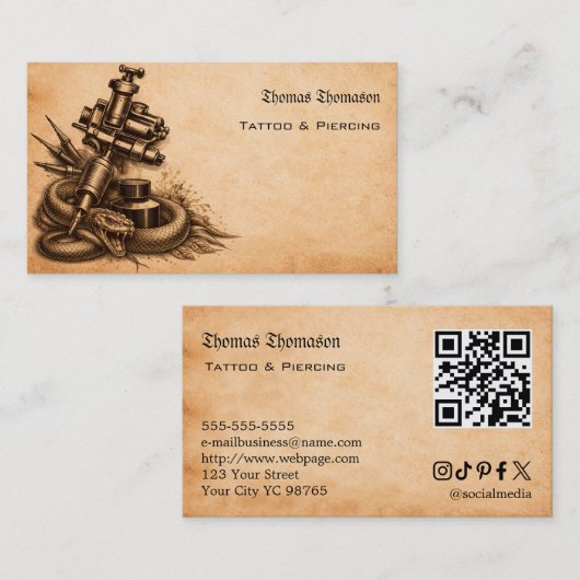 Carte De Visite Tattoo artist QR code  (Devant / Derrière)