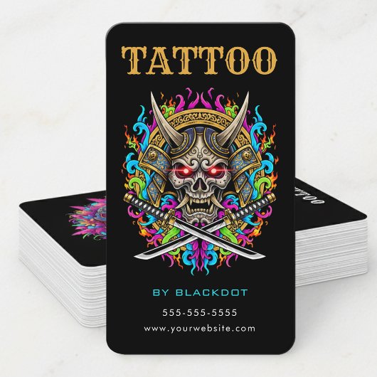 Carte De Visite Tattoo Artist Samurai Skull Tattoo Studio QR Code