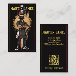 Carte De Visite Tattoo de Barbier Cool Masque Coiffeur QR
