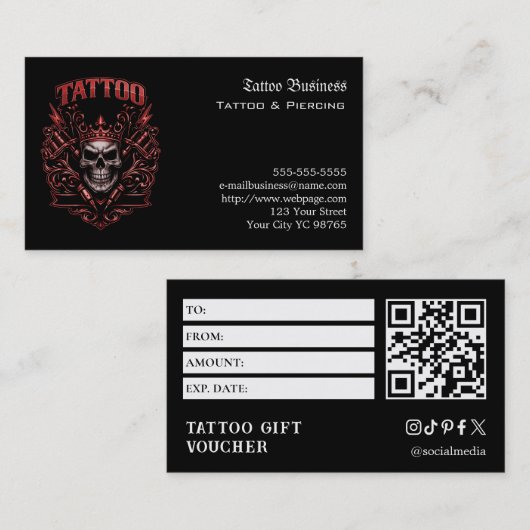 Carte De Visite Tattoo Gift Voucher (Devant / Derrière)