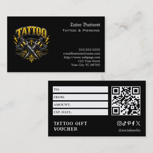 Carte De Visite Tattoo Gift Voucher (Devant / Derrière)