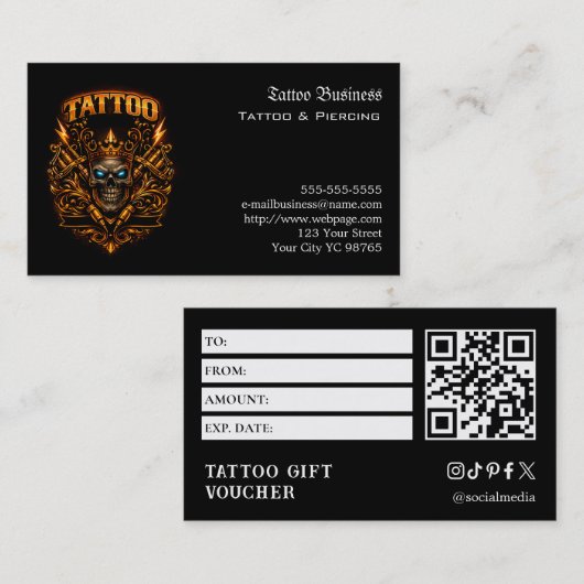 Carte De Visite Tattoo Gift Voucher (Devant / Derrière)
