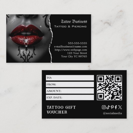 Carte De Visite Tattoo Gift Voucher (Devant / Derrière)