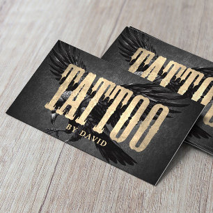 Carte De Visite Tattoo Shop Black Crow Vintage Gold Typographie