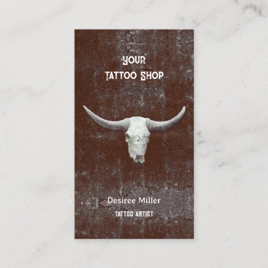 Carte De Visite Tattoo Shule Taureau Rodéo Brown Blanc Occident (Devant)