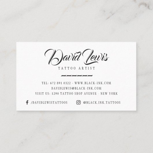 Carte De Visite Tattoo studio photo noir script blanc calligraphie (Dos)