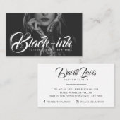 Carte De Visite Tattoo studio photo noir script blanc typographie (Devant / Derrière)
