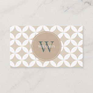 Carte De Visite Taupe, Blanc et Monogramme Vert Sauge