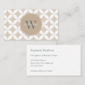 Carte De Visite Taupe, Blanc et Sage Green Monogramme (Devant / Derrière)