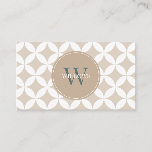 Carte De Visite Taupe, Blanc et Sage Green Monogramme (Devant)