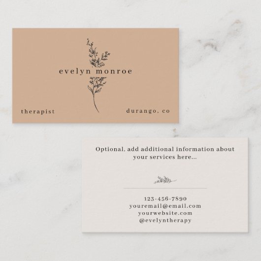 Carte De Visite Taupe Botanical Simple Modern (Devant / Derrière)