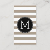 Carte De Visite Taupe et blanc Motif rayé noir Monogramme (Devant)