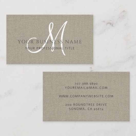 Carte De Visite Taupe Linge Simple Monogramme minimal (Devant / Derrière)