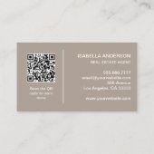 Carte De Visite Taupe Moderne Immobilier Professionnel Photo QR (Dos)