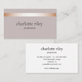Carte De Visite Taupe | Moderne Rose Or rayé élégant (Devant / Derrière)
