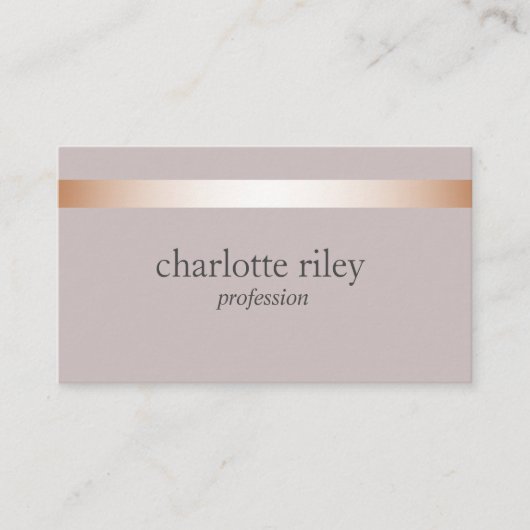 Carte De Visite Taupe | Moderne Rose Or rayé élégant (Devant)