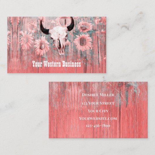 Carte De Visite Taureau Russe Rose Ouest Taureau Taureau Sur Le Bo (Devant / Derrière)