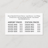 Carte De Visite Taxi américain, Tarifs (Dos)