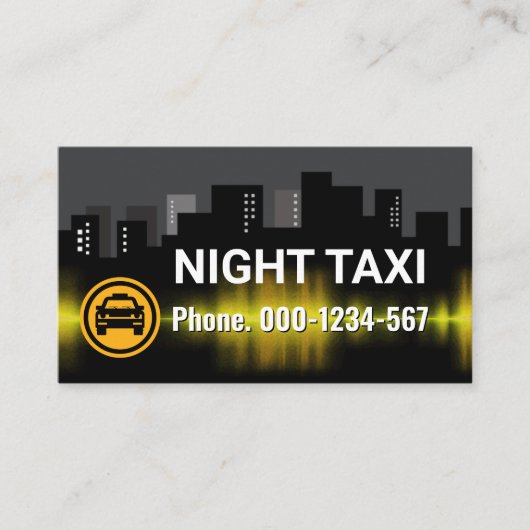 Carte De Visite Taxi de nuit Bâtiment de la ville Silhouette (Devant)