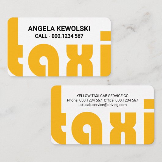 Carte De Visite Taxi Jaune Signalisation Conduite (Devant / Derrière)