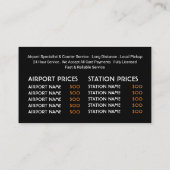 Carte De Visite Taxi noir, Tarifs (Dos)