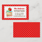 Carte de visite Teacher Bookworm Points Rouges (Devant / Derrière)