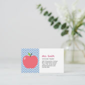 Carte De Visite Teacher Cute Apple Modern Blue Chevron Stripes (Debout devant)