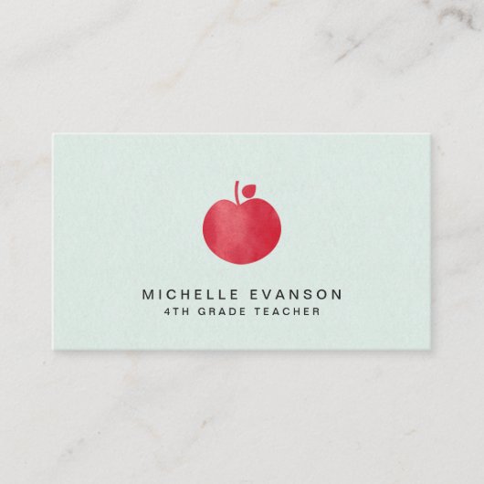 Carte De Visite Teacher Mint Vert Simple Rouge Pomme Élégante (Devant)