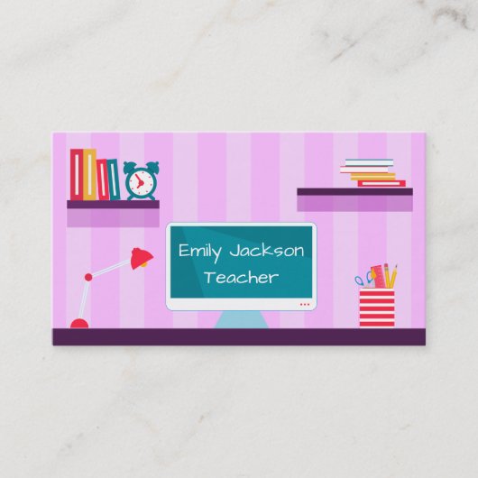 Carte De Visite Teacher Purple Stripes (Devant)