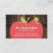 Carte De Visite Teacher Tutor Cute Apple & Worm Bibliothèque Vinta (Devant)