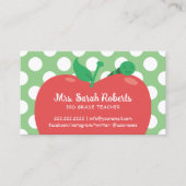 Carte De Visite Teacher Tutor Cute Apple & Worm Pois Vert (Devant)