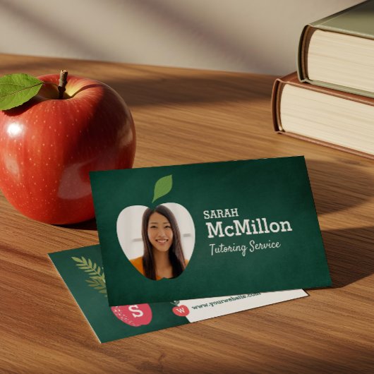 Carte De Visite Teacher Tutoring Green Chalkboard Apple Photo