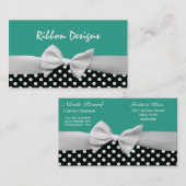 Carte De Visite Teal, arc noir et blanc et pois de ruban (Devant / Derrière)