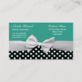 Carte De Visite Teal, arc noir et blanc et pois de ruban (Dos)