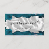 Carte De Visite Teal Blue Agate Silver Glitter Stylist Appointment (Devant)