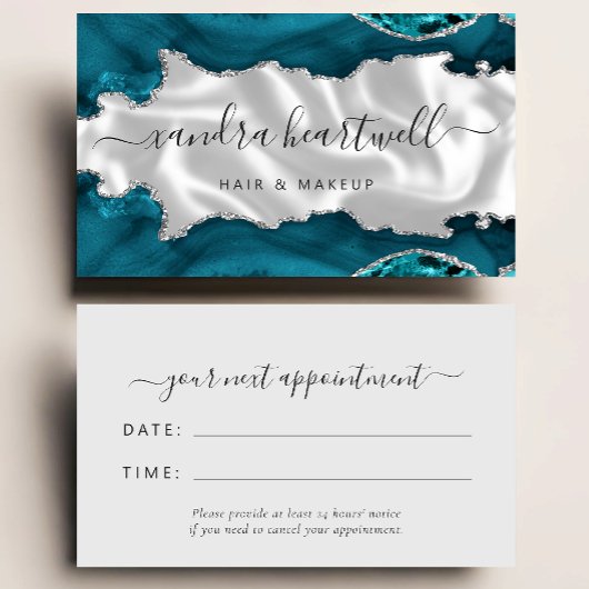 Carte De Visite Teal Blue Agate Silver Glitter Stylist Appointment