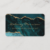 Carte De Visite Teal Blue Gold Agate Microblading Arrondi (Devant)
