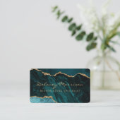 Carte De Visite Teal Blue Gold Agate Microblading Arrondi (Debout devant)