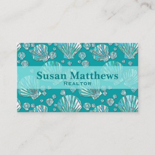 Carte De Visite Teal, coquilles de mer de seafoam, arrière - plan (Devant)