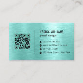 Carte De Visite Teal Faux Brushed Metal Professional QR Code (Dos)