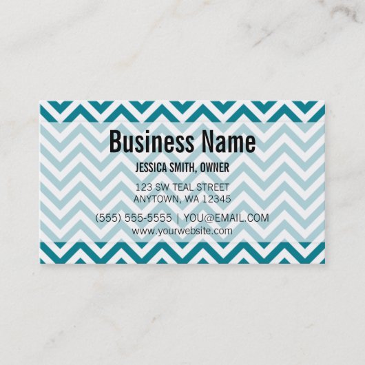 Carte De Visite Teal moderne et motif blanc de Chevron (Devant)