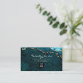 Carte De Visite Teal - Turquoise et pierre d'agate géode dorée (Debout devant)